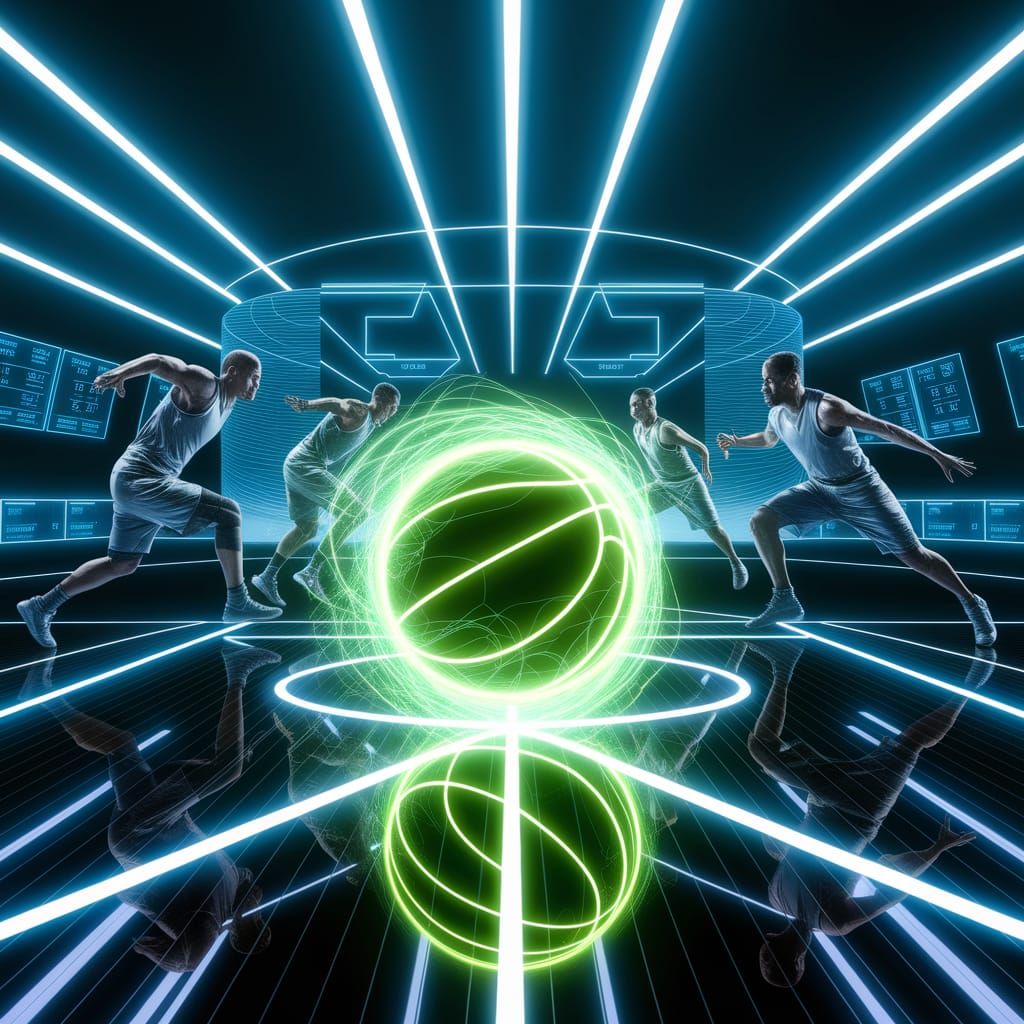 Futuristic High-Tech Basketball Game with Neon Energy