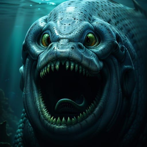 Eerie Cinematic Closeup of a Towering Moray Eel Sea Monster