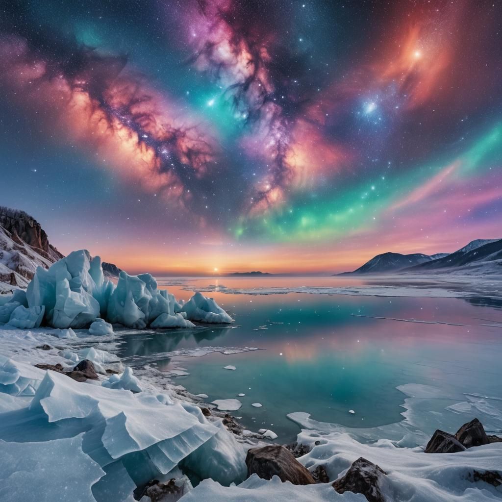 Mystical Winter Scene on Lake Baikal