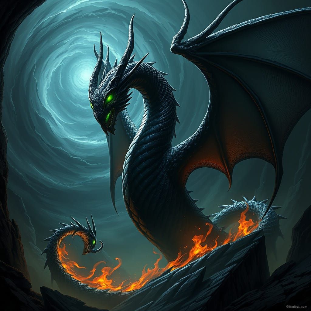 Towering Shadowborn Wyrm Emerges from Underworld Darkness