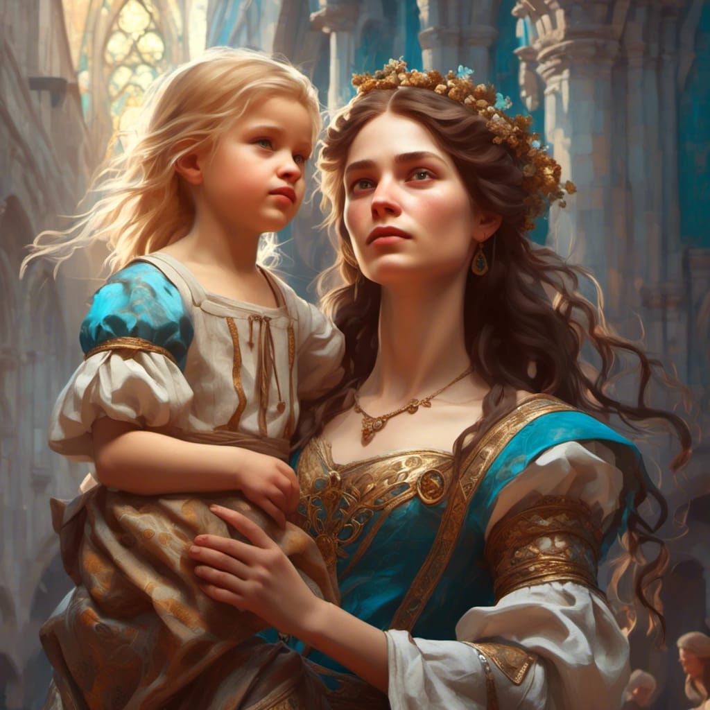 Renaissance Girl Portrait with Baby Brother