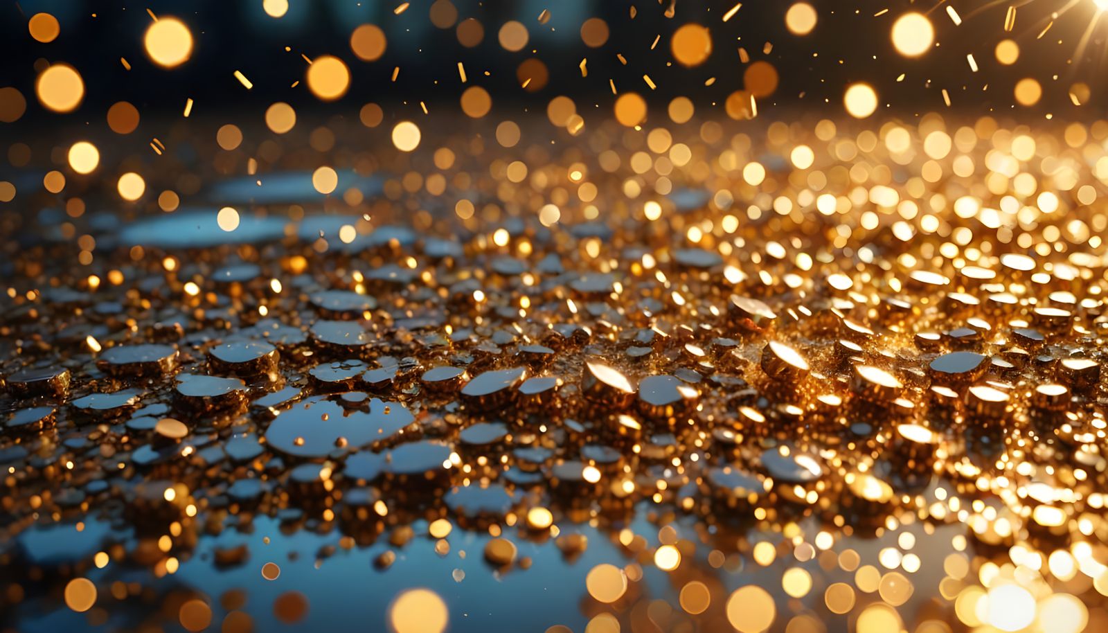 Golden Light Rays with Glitter Reflection