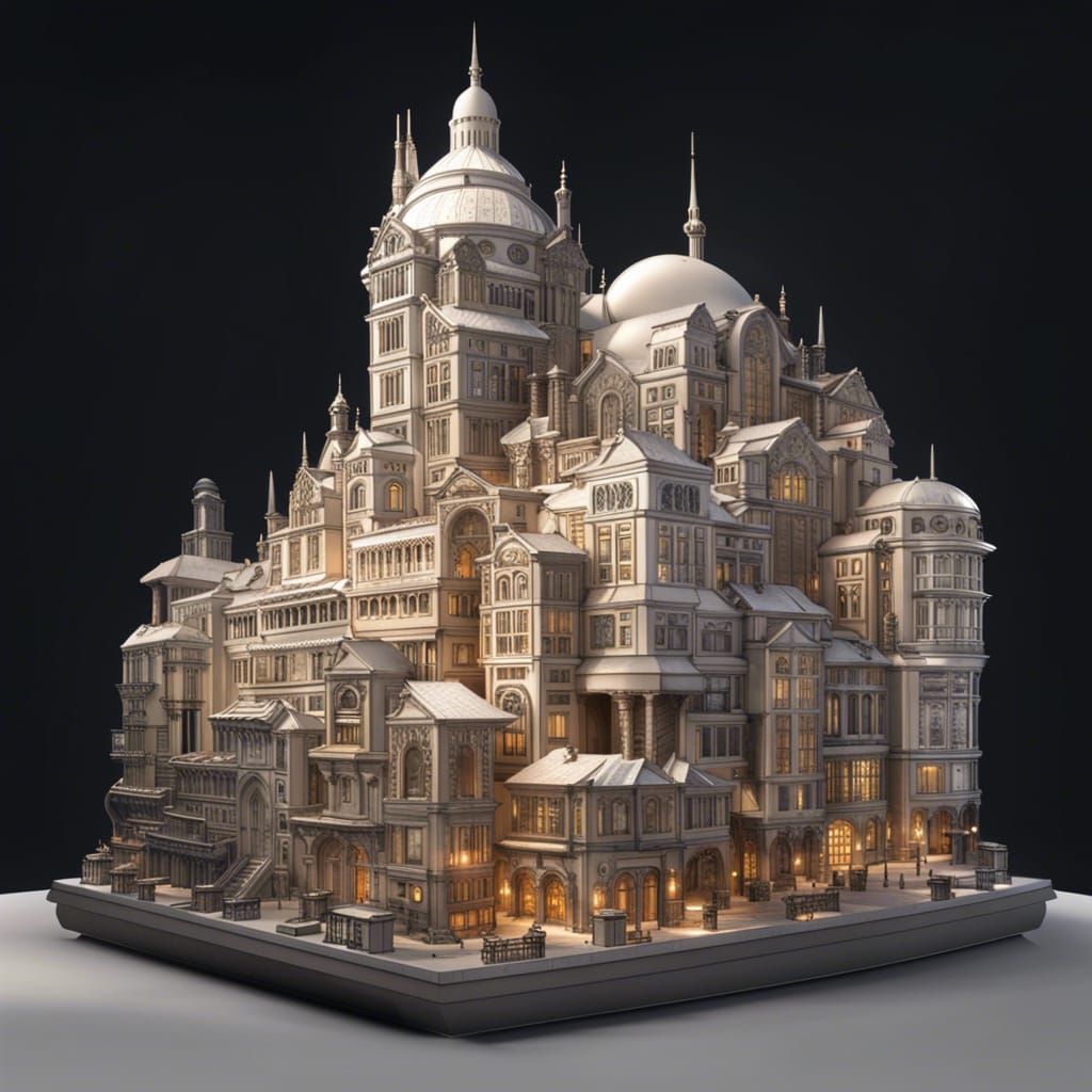 Futuristic Steampunk City in Glass Cube
