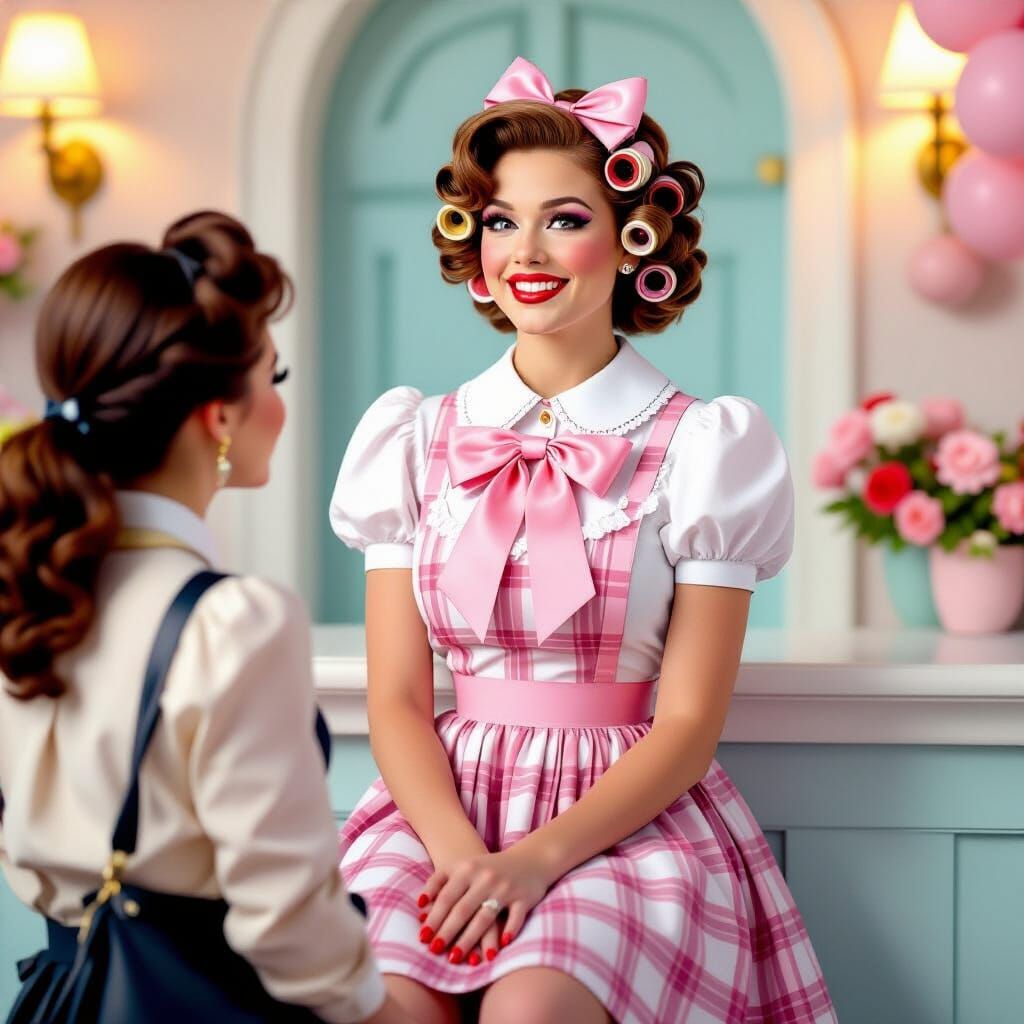 Cross-Dresser in Pink Tartan Pinafore: 8K Resolution