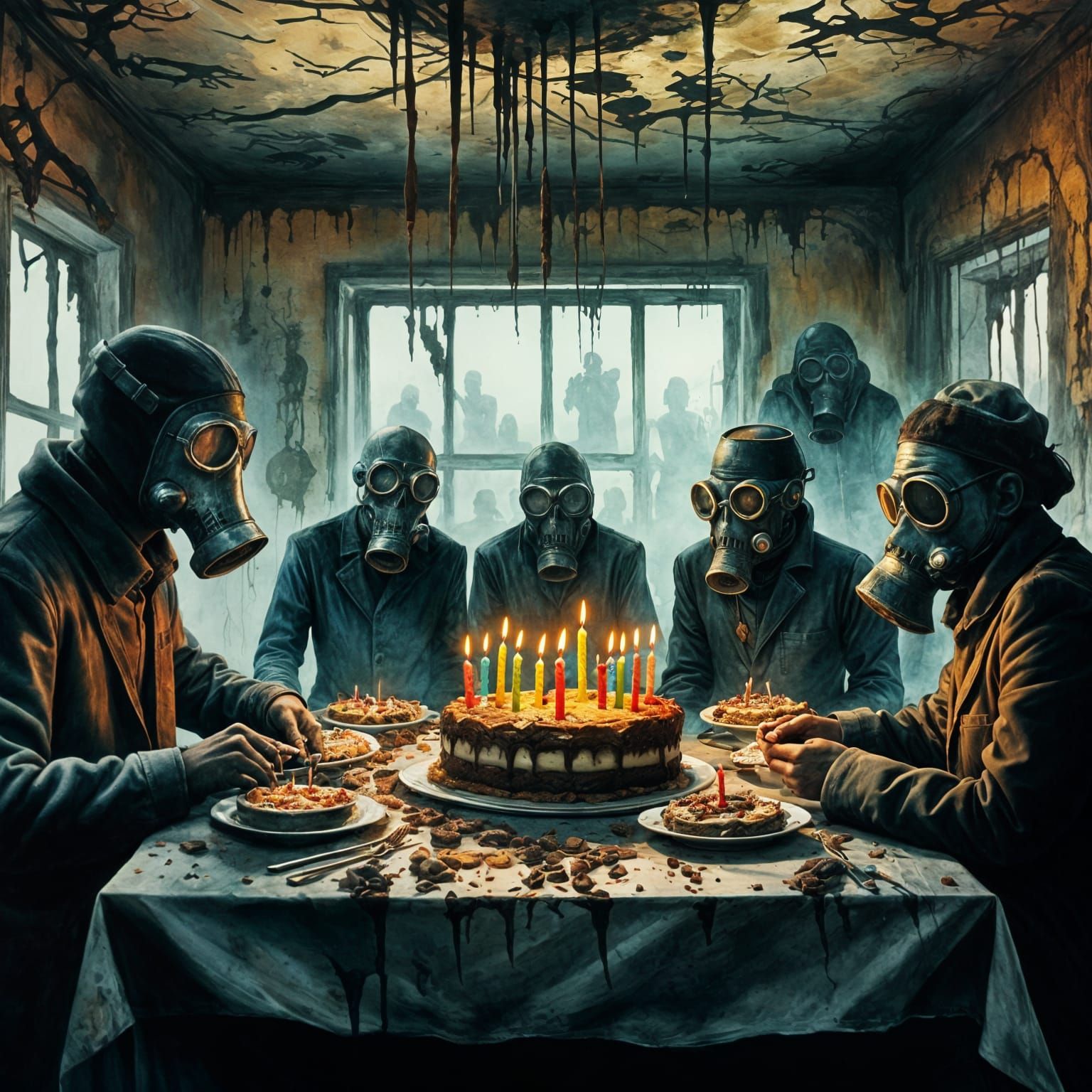 Dystopian Birthday Party in Beksinski Style