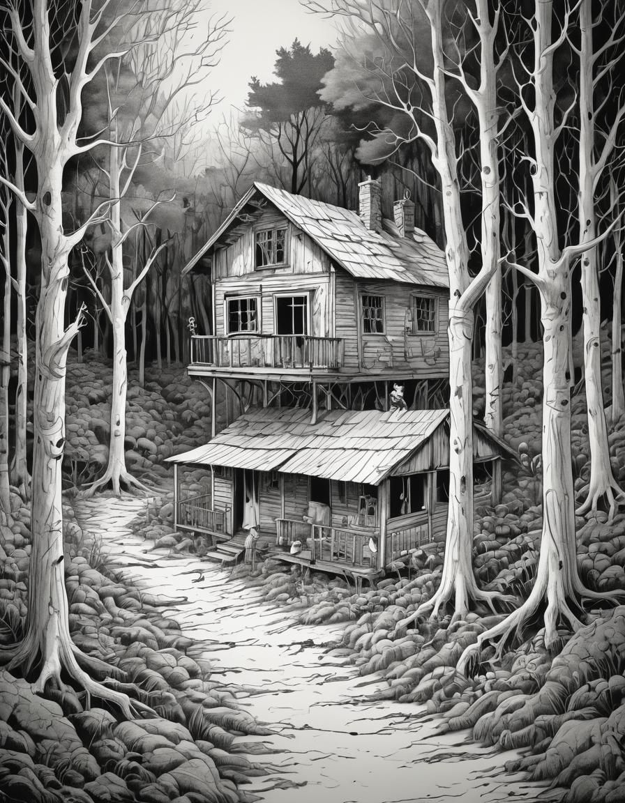 Haunted Shack in Woods: Pen and Ink Illustration