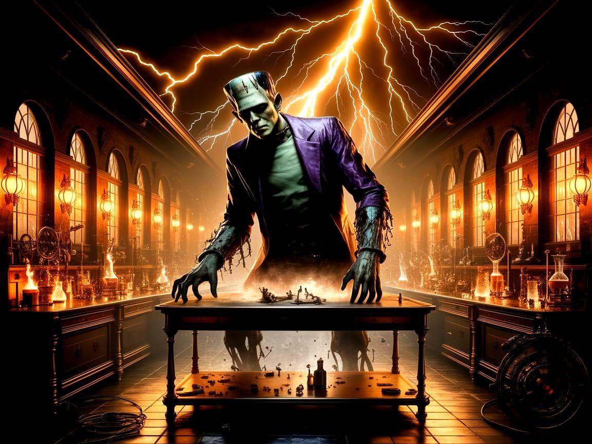 Frankenstein's Monster Awakens in Steampunk Lab