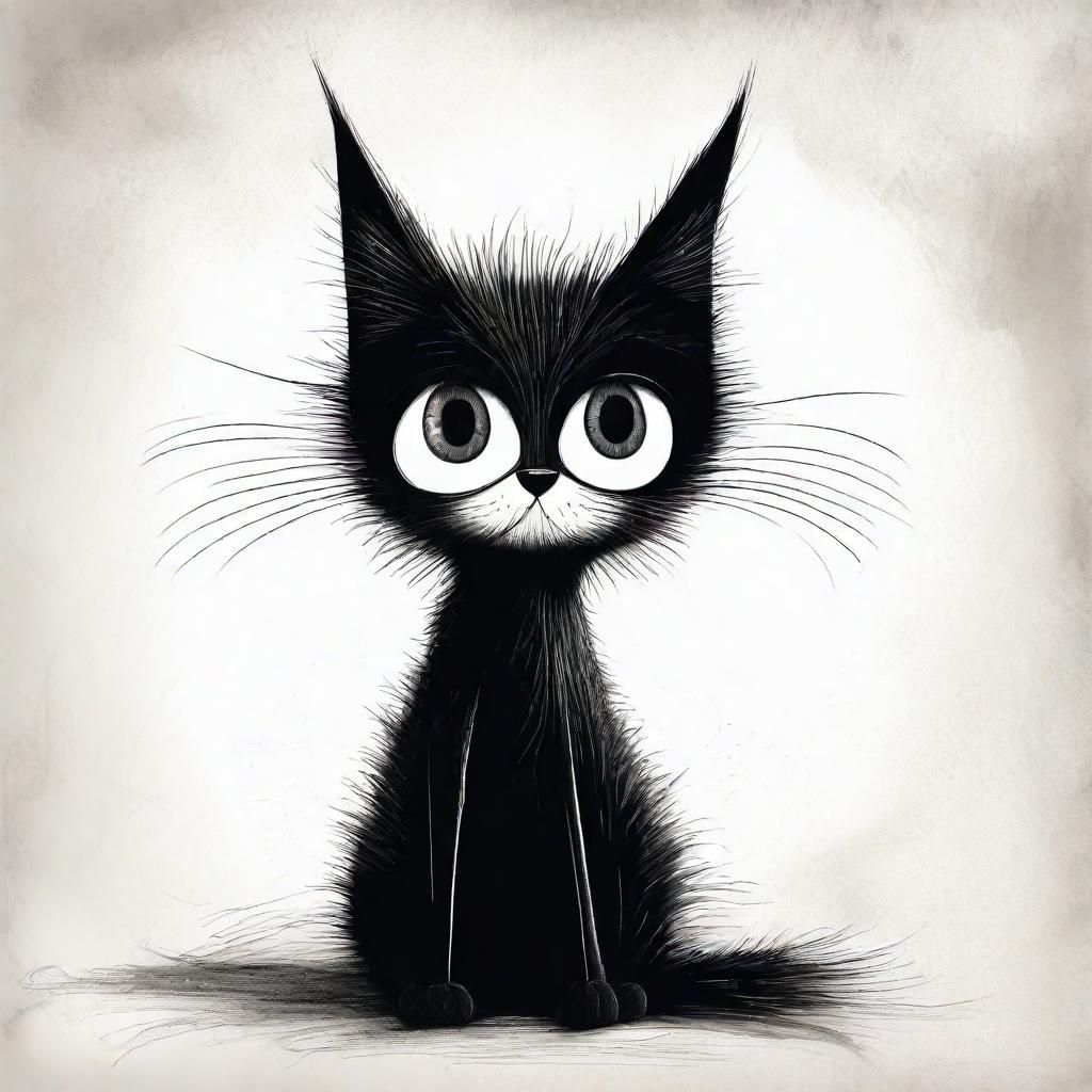 Funny Black Cat Portrait in Comic Style