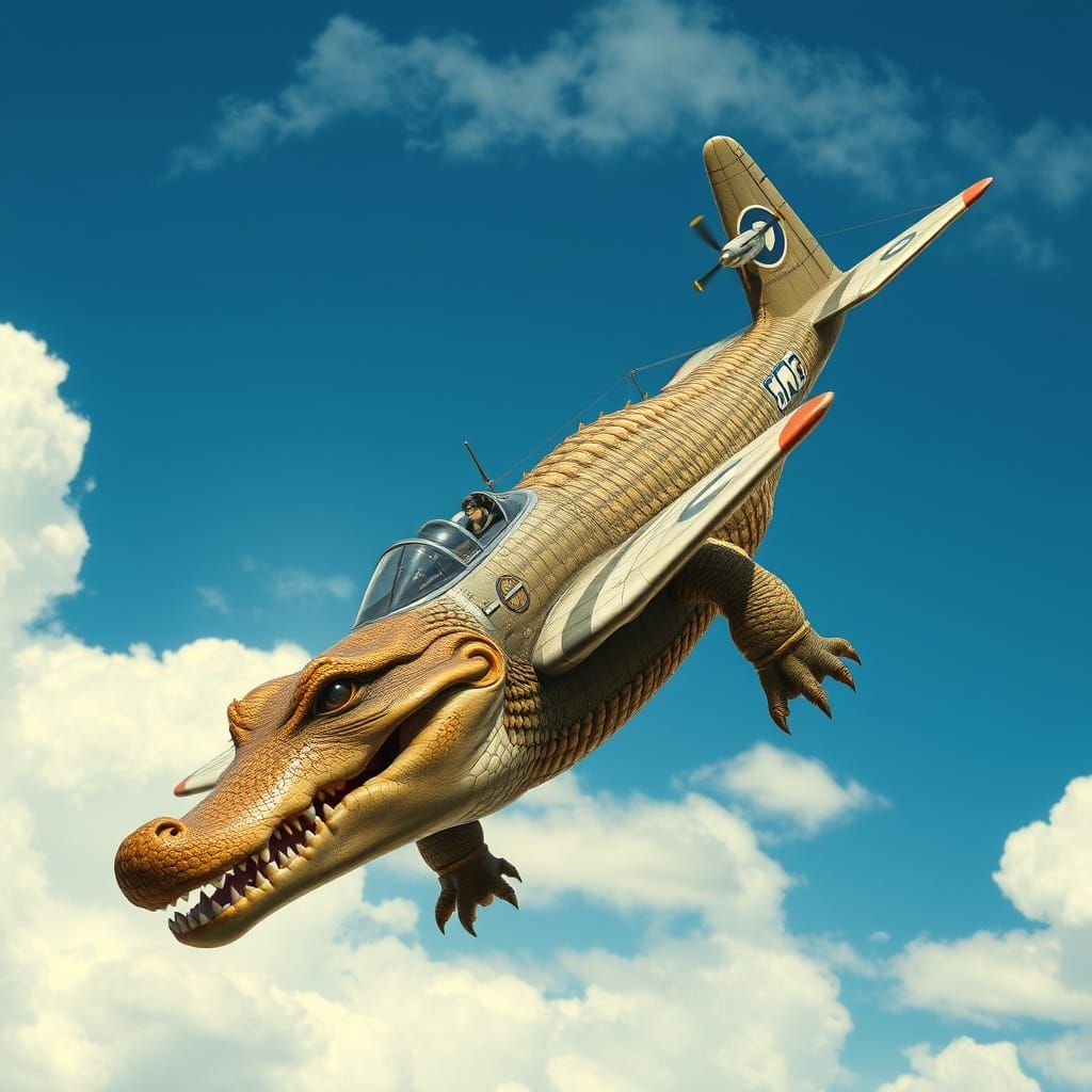 Scaly Aviator: Crocodile P-51 Hybrid Soars Through the Skies