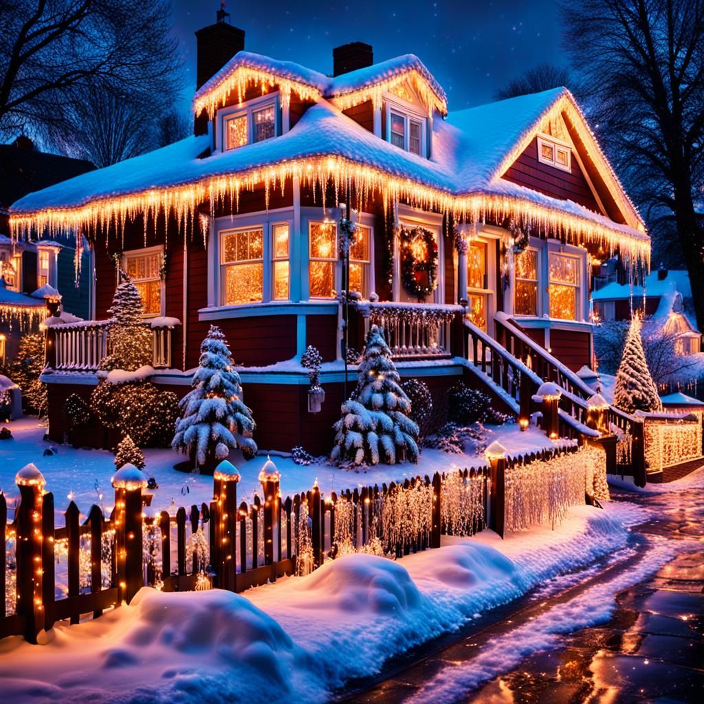 Festive Christmas Lights in a Winter Wonderland