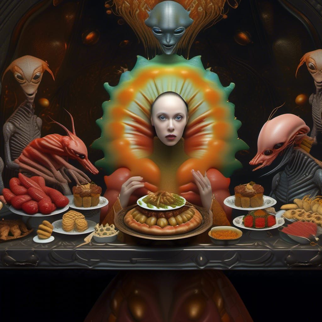 Dreamlike Alien Feast in Magical Realism Style