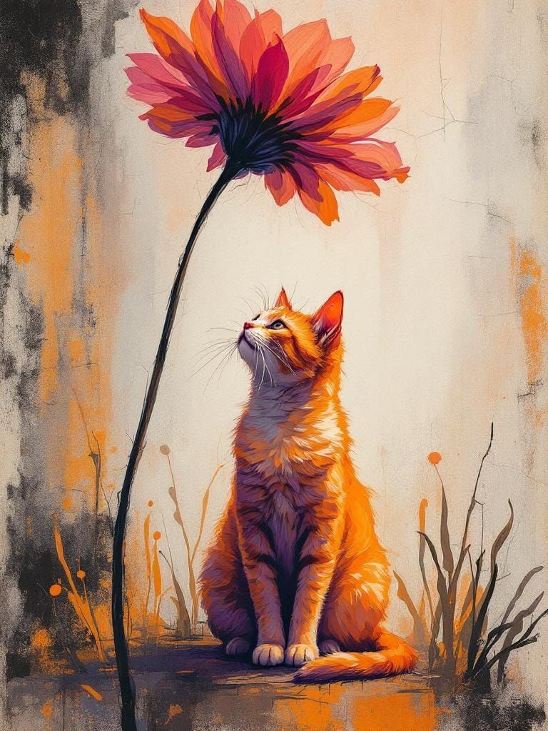 Cat Under Flower as Alla Prima Painting