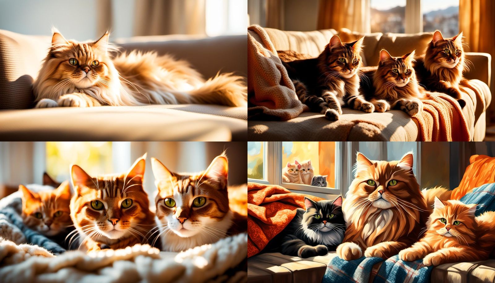 Cats Relaxing in a Cozy Living Room