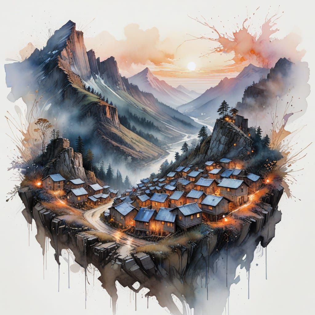 Serene Mountain Village at Dusk