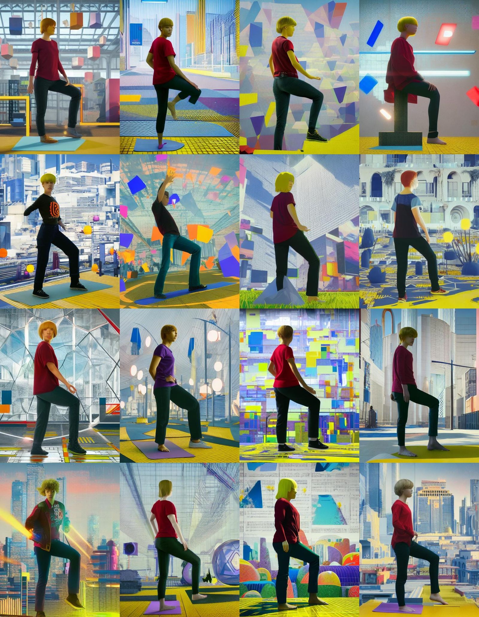 Woman in Red Doing Yoga in Cel-Shaded CGI Style