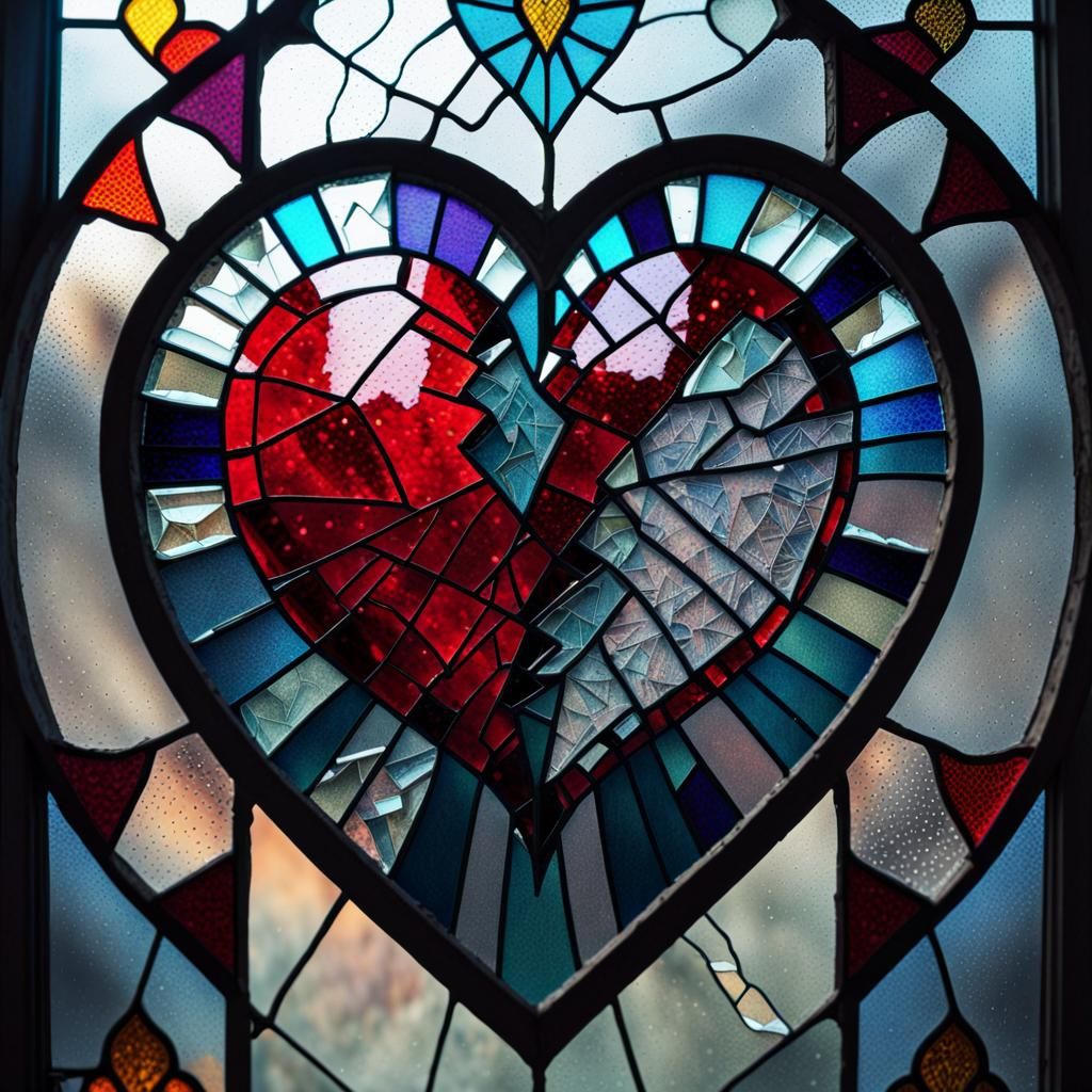 Stained Glass Broken Heart Dot Painting