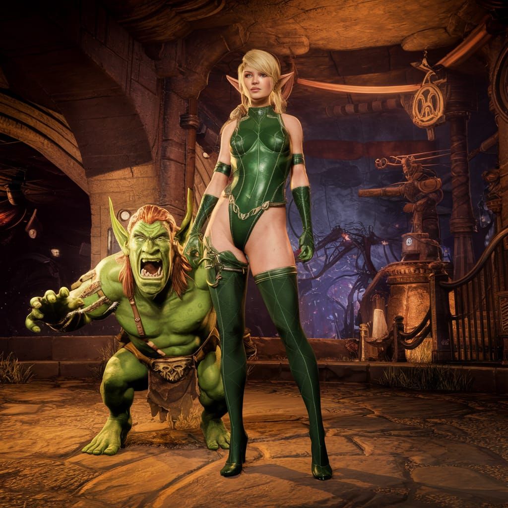 Elf Ranger and Goblin in Underground City