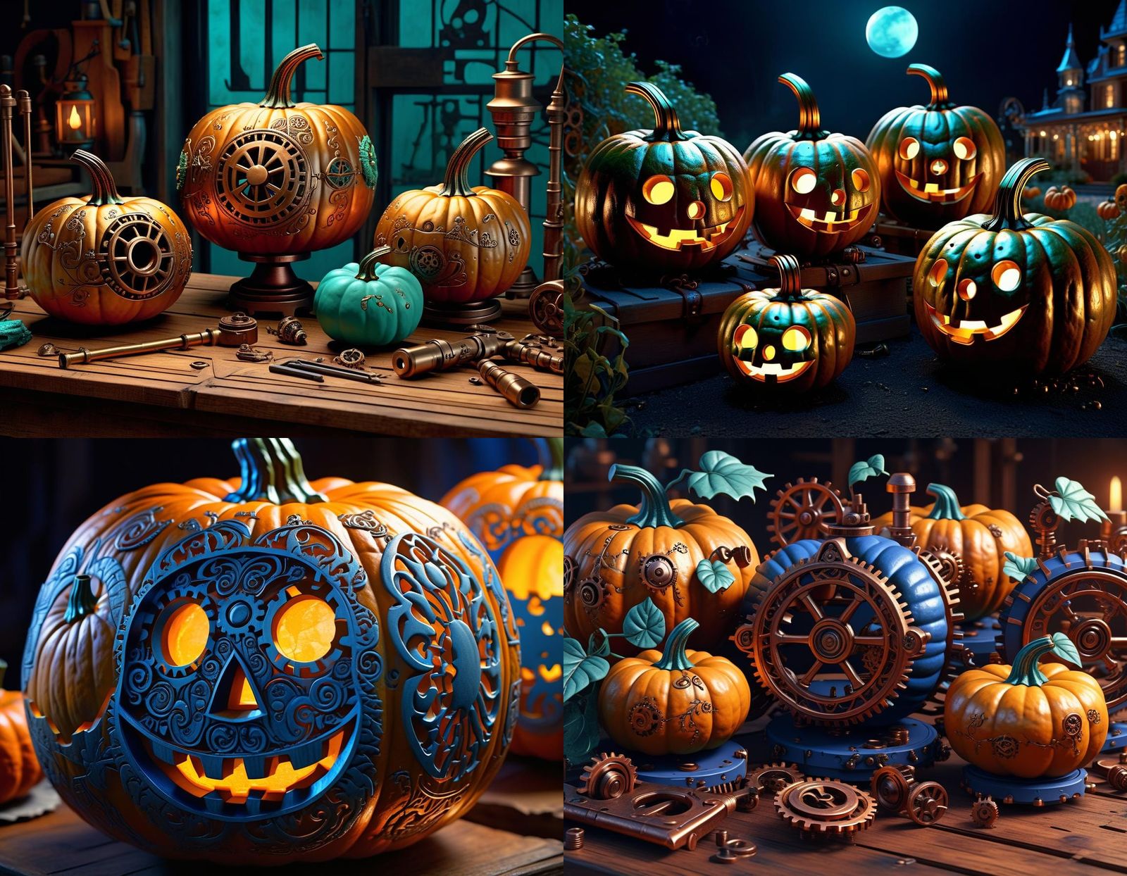 Steampunk Pumpkins in Detailed Matte Painting