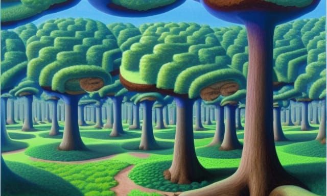 a forest full of trees shaped like donuts