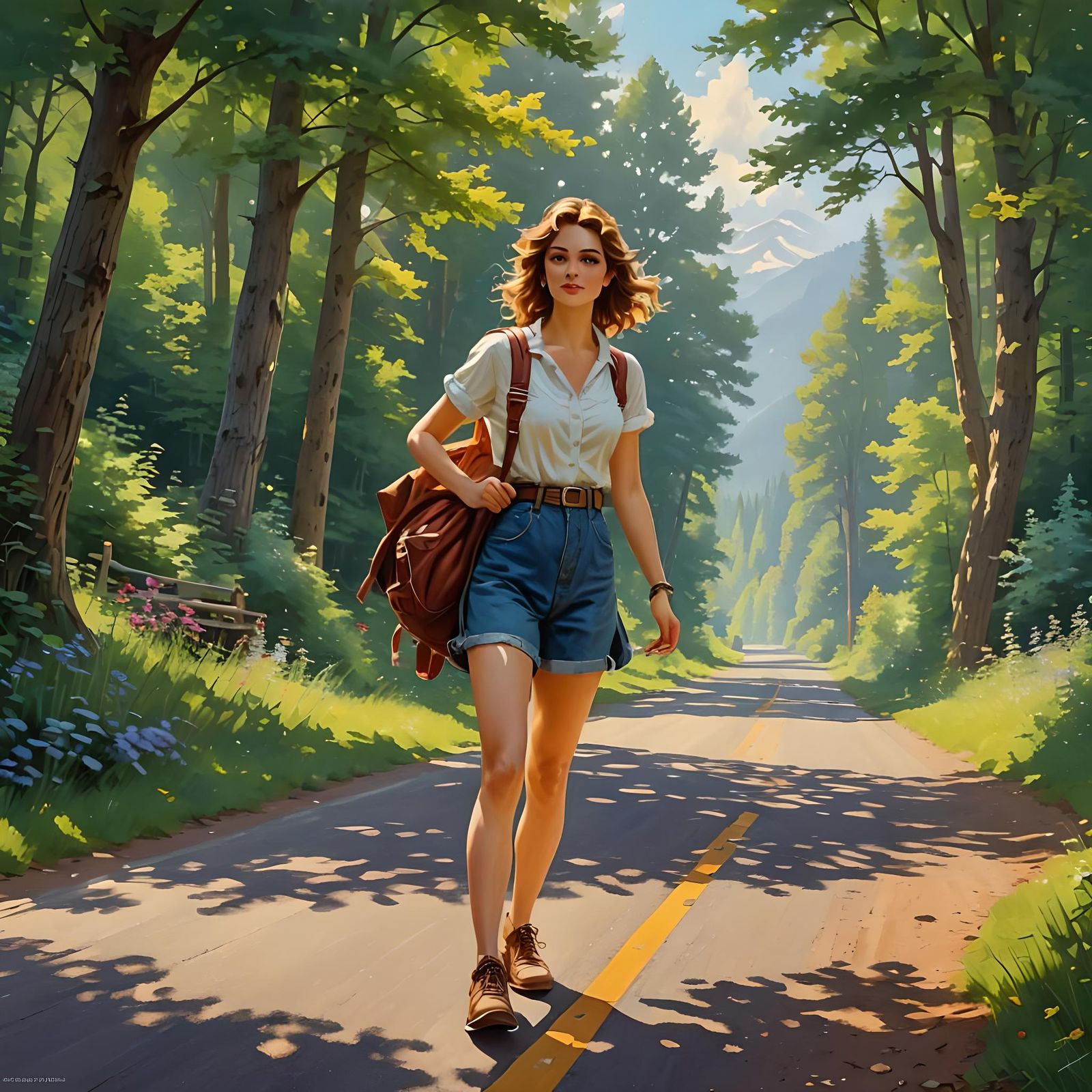 Pretty Girl Hitchhiking on a Summer Day