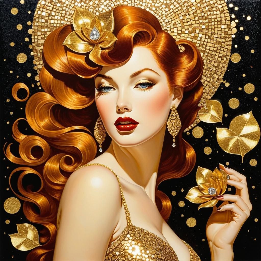 Gilded Fairy Portrait in Mixed Media Collage