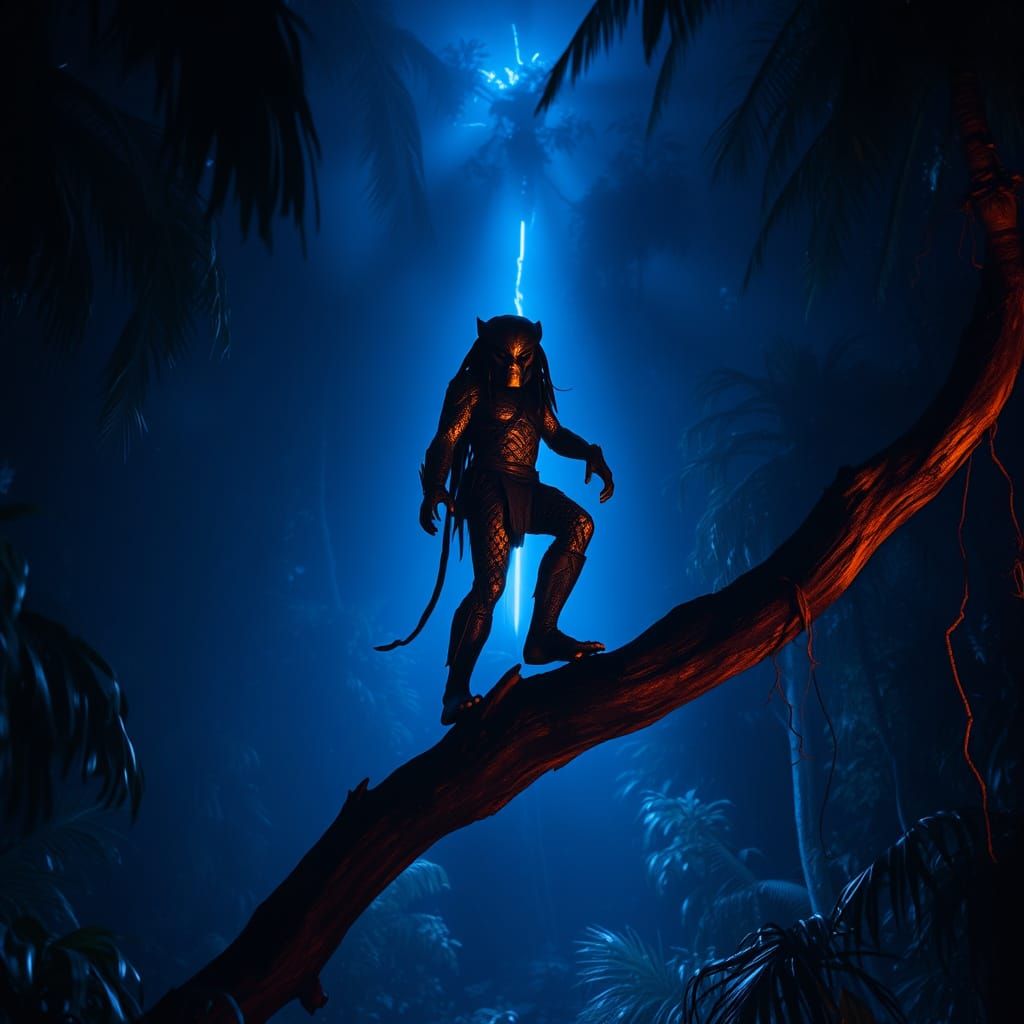 Predator in a Jungle Moonlit Scene