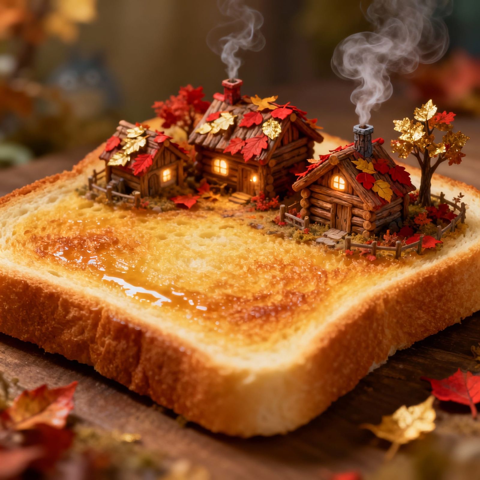 Autumn Village Built on Golden Toast