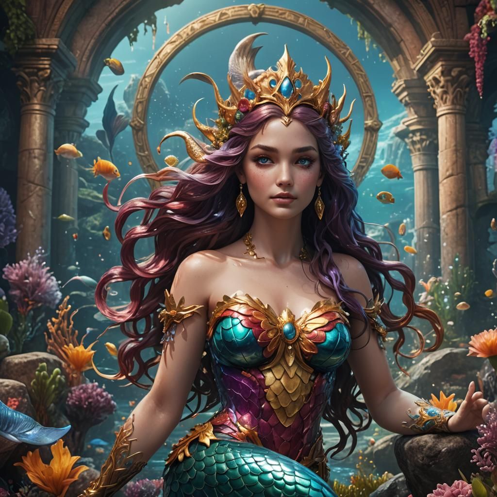 Aphrodite Mermaid in Detailed Matte Painting Style