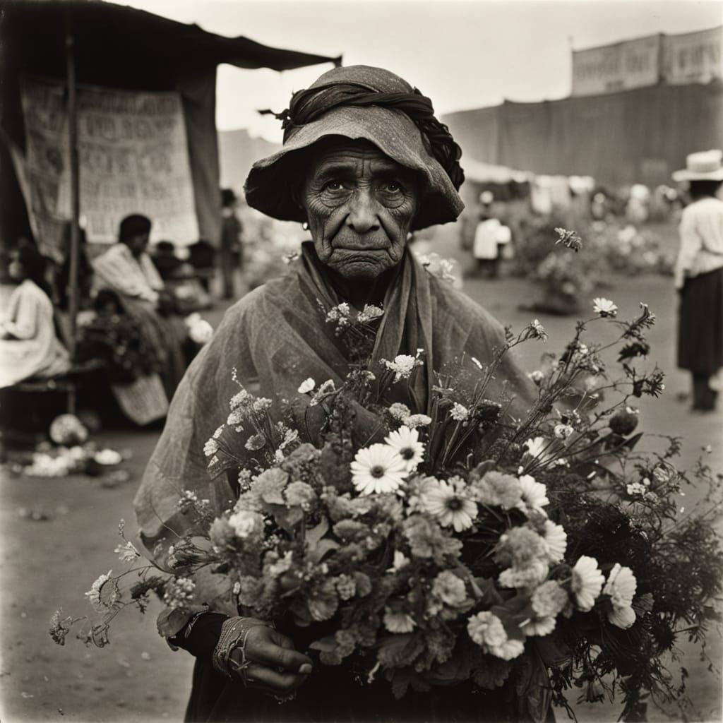 A Flower Seller's Portrait in Earthy Tones, Inspired by Grac...
