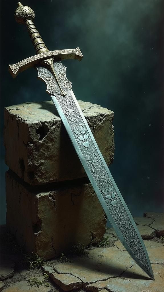 Ornate Medieval Sword in Mystical Setting