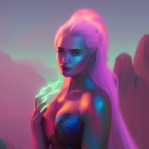 Neon-Lit Woman: Fantasy Concept Art Portrait