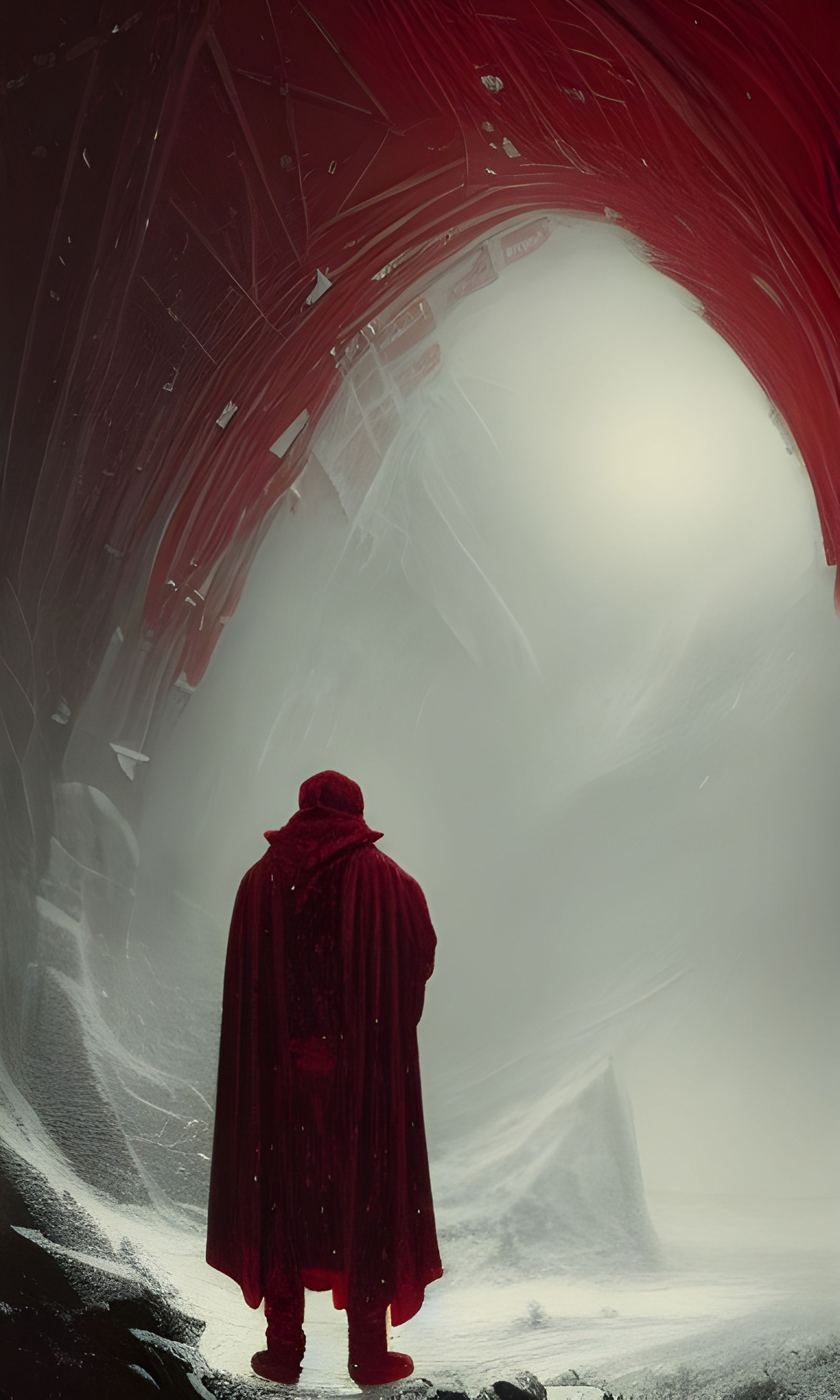 Red Cloak in Blizzard: Romantic Retrofuture Art