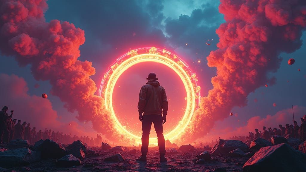 Rapper Dominates Surreal Battlefield in Electric Aura