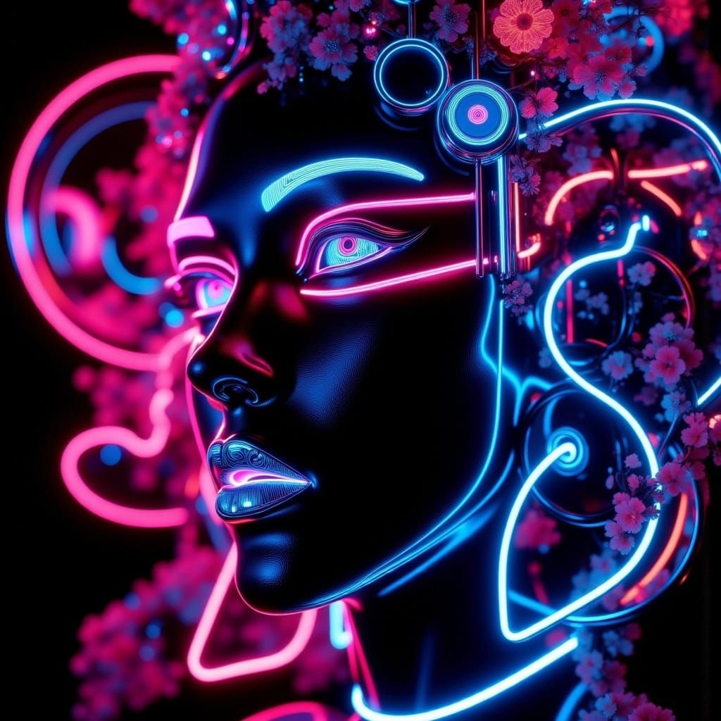 Monochrome Abstract Face with Angular Features