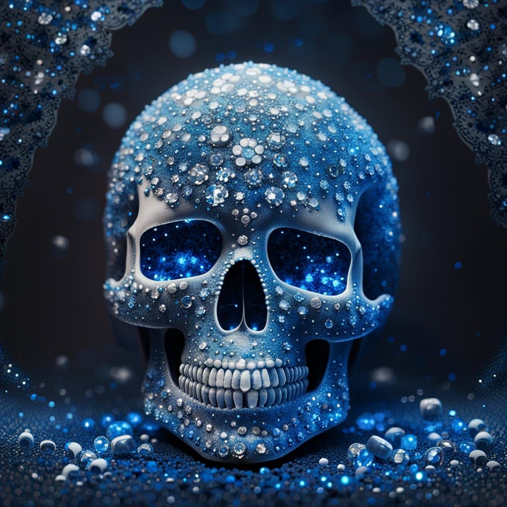 Elegant Skull Covered in White and Blue Glitter