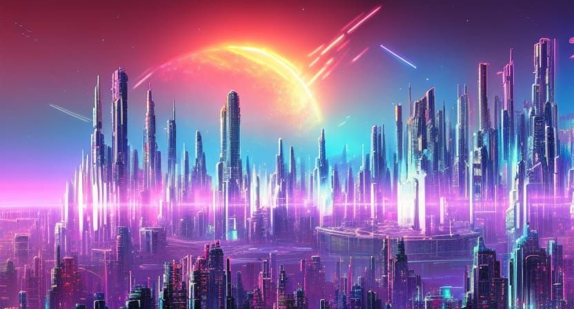 Epic Cyberpunk City with Nebula Sky