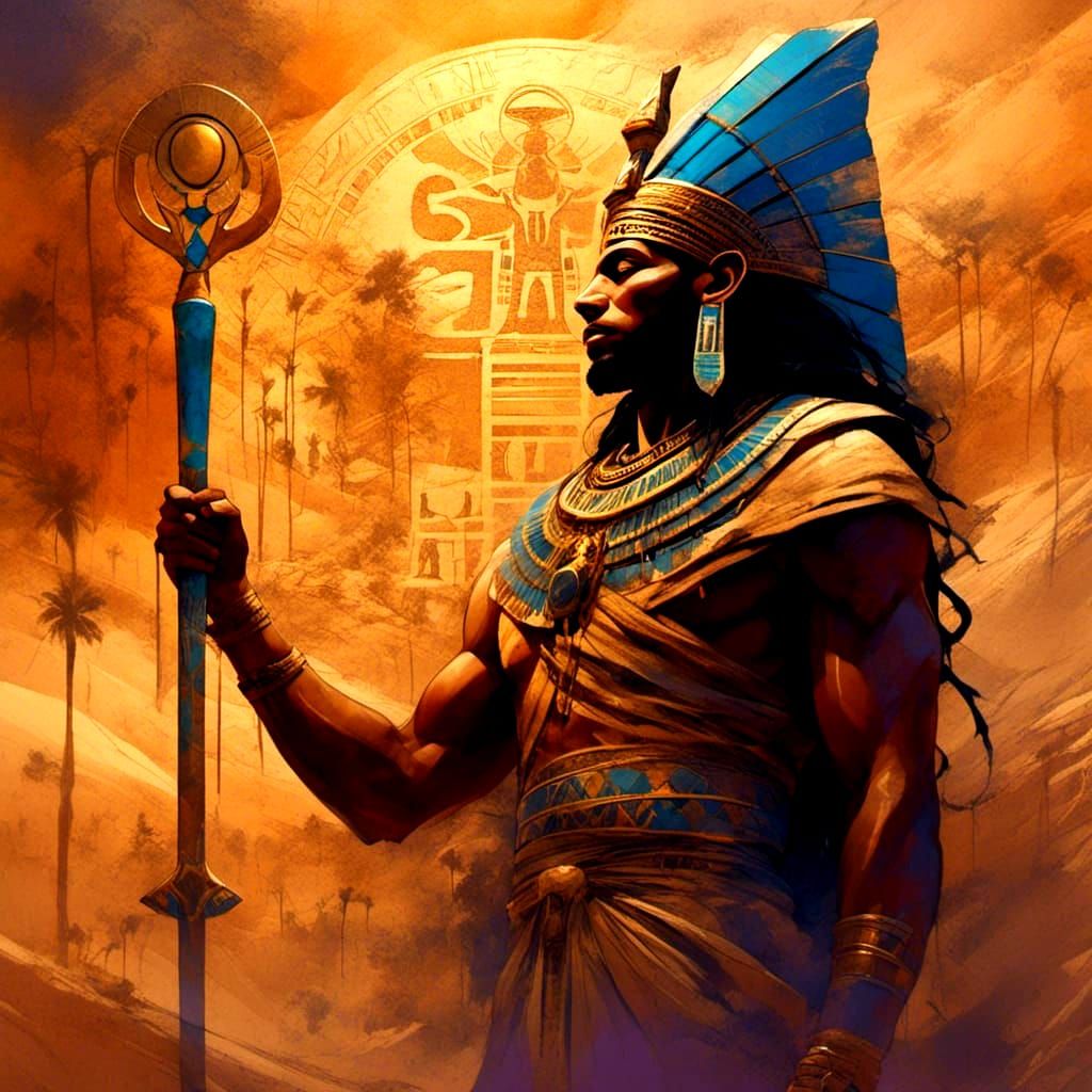 Egyptian Man in Gold with Decorative Staff