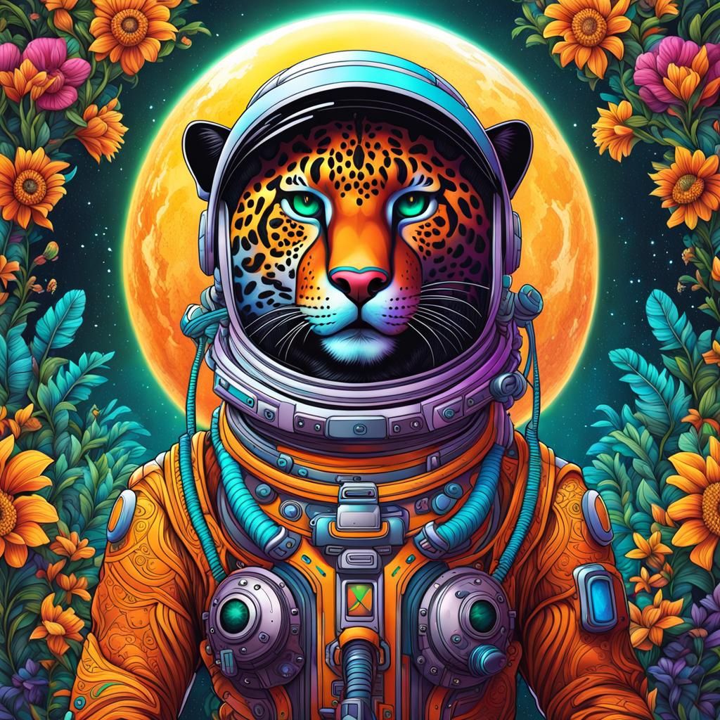 Solarpunk Panther Astronaut in Space