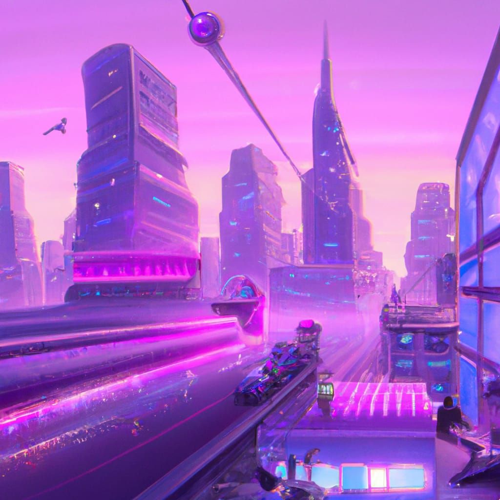 Vaporwave Cityscape in Photorealistic Digital Illustration