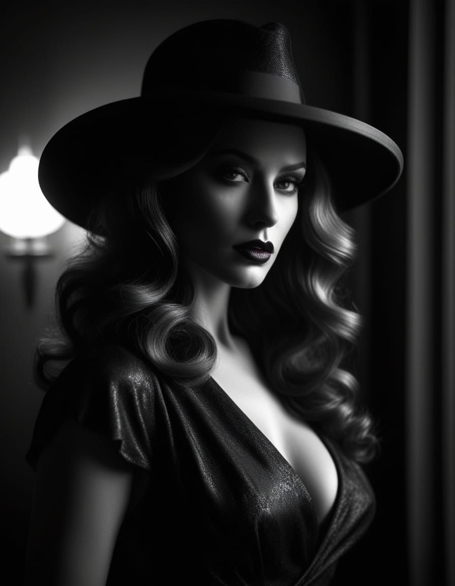 Sultry Film Noir Goddess Exudes Classic Hollywood Glamour