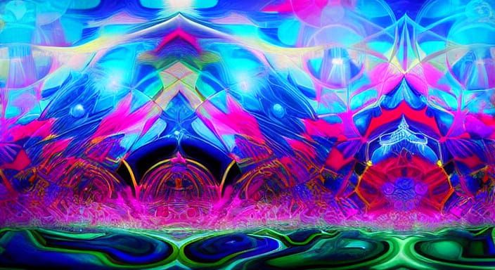 Kaleidoscopic Garden of Light Strands in Psychedelic Art Sty...