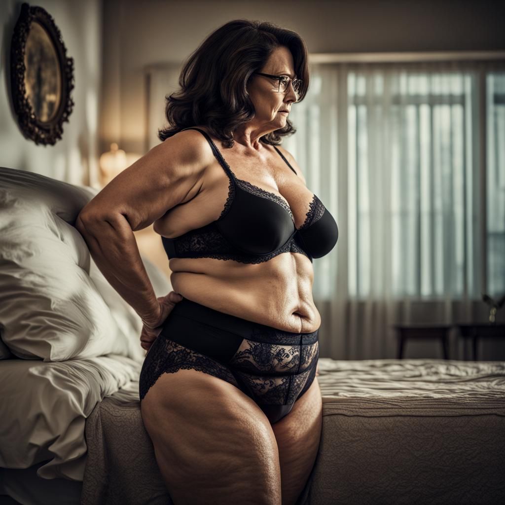 BBW Brunette in Bedroom: Hyperrealistic Detailed Portrait