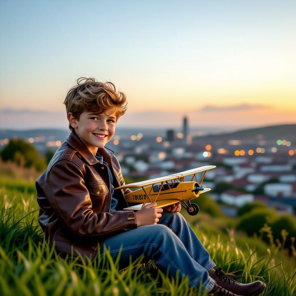 Irish Boy with Toy Airplane, Vintage Style