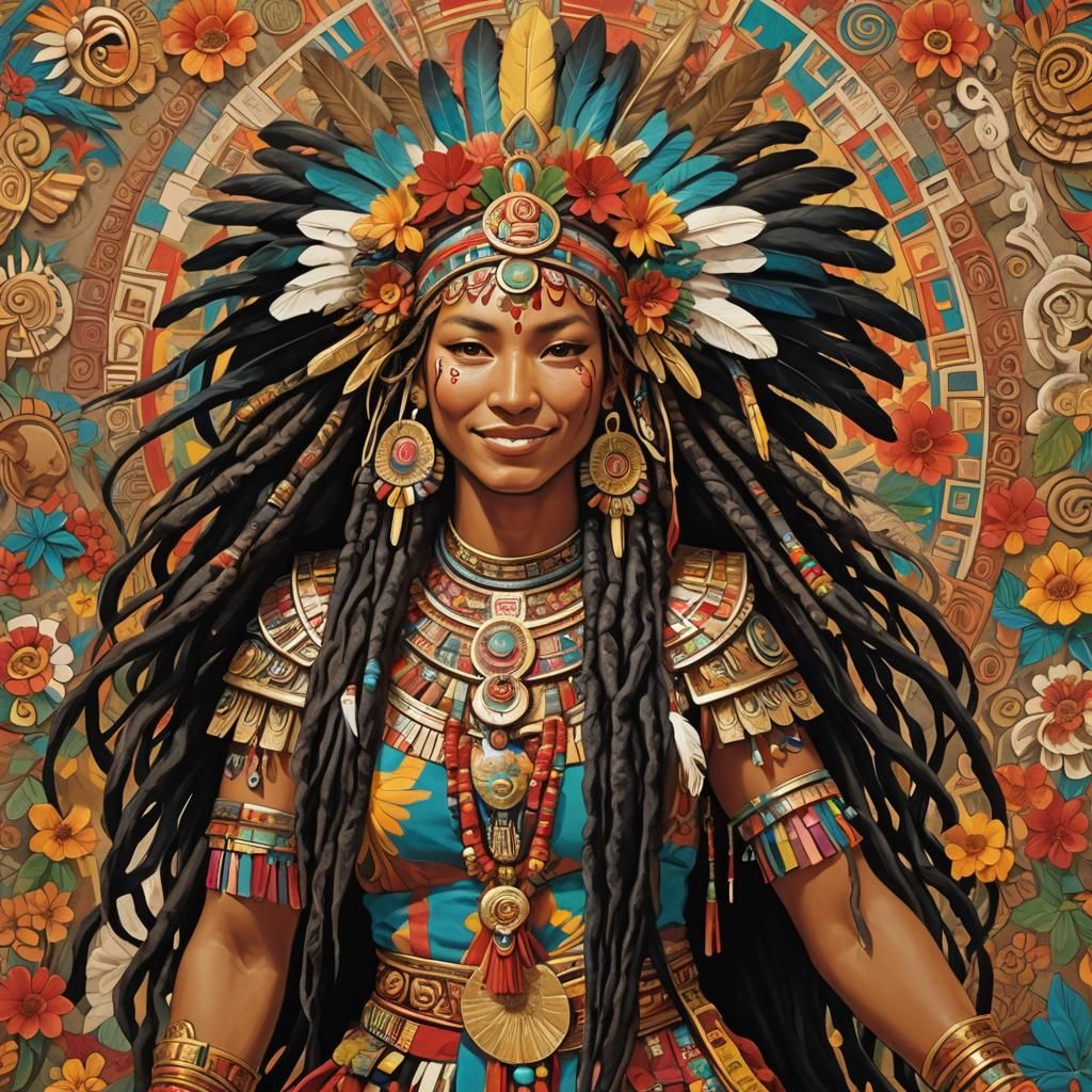 Aztec Warrior Princess in African Futurism Style