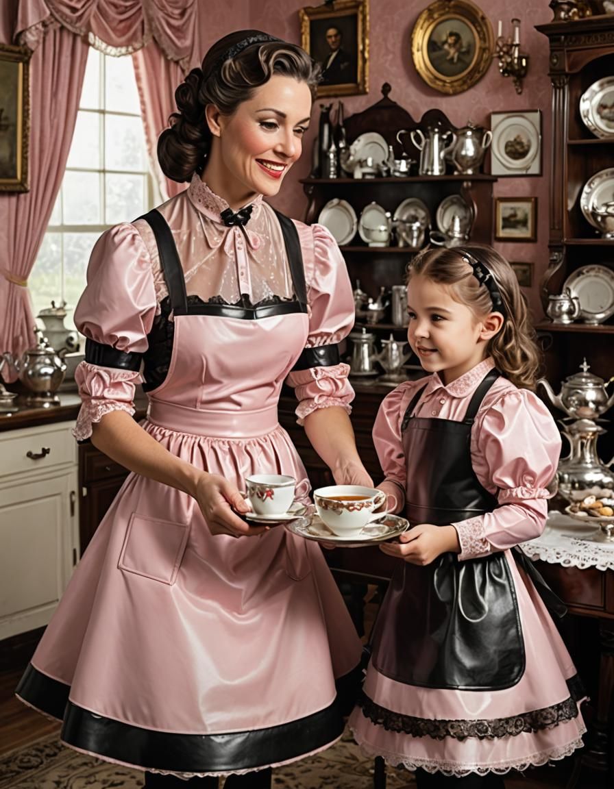 Victorian Tea Service: Mother and Daughter in Rose Pink