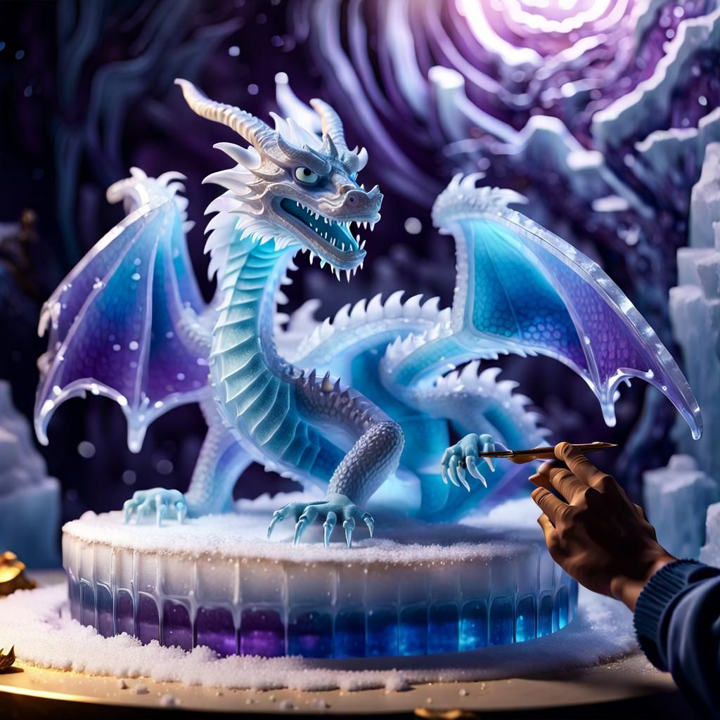 Icy Dragon Sculpture in Pixar-Inspired 3D Art