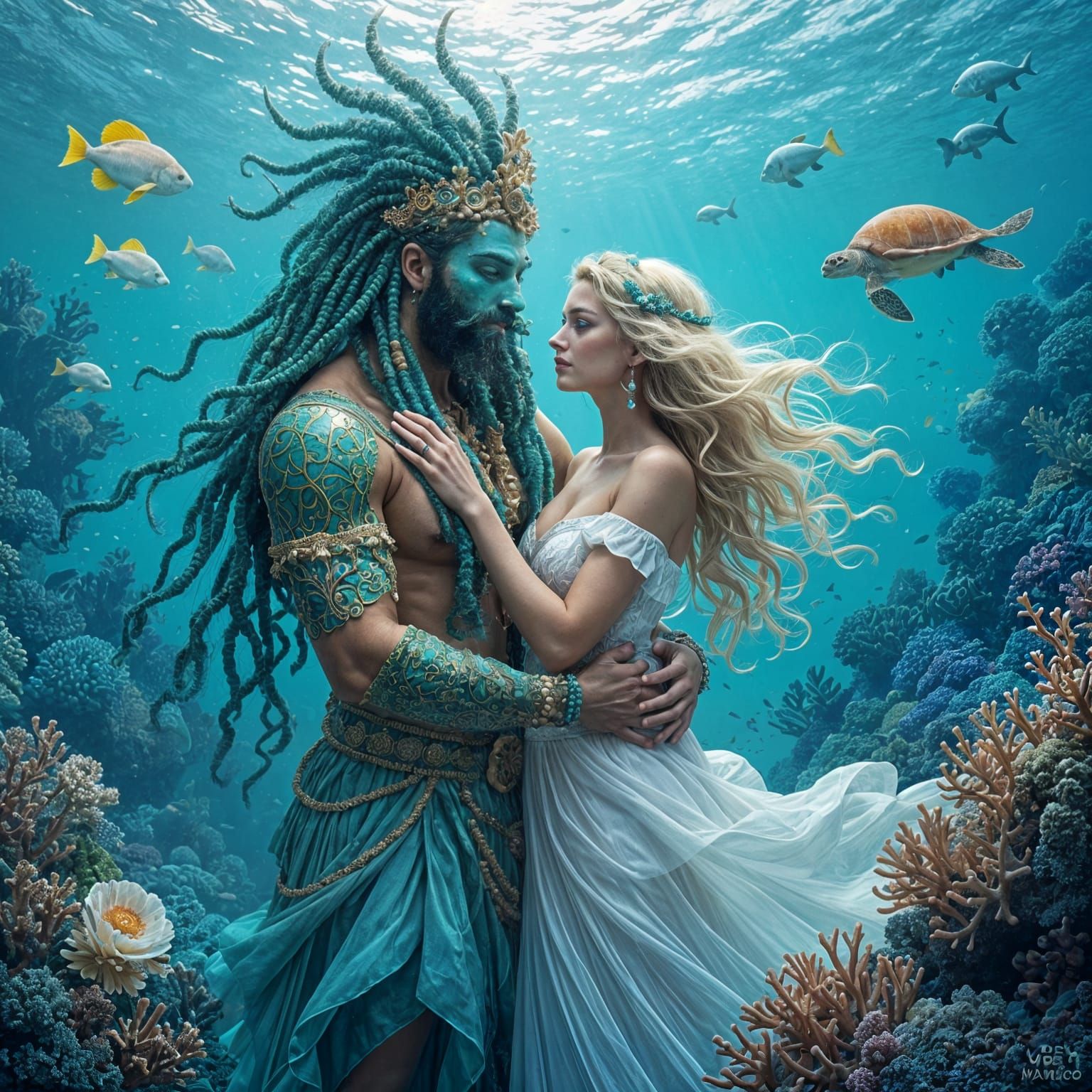 Lush Coral Reef Scene with Sea King