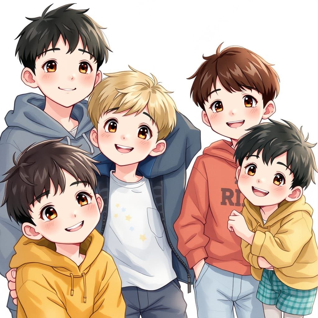 Charming Boys in Whimsical Watercolor Style