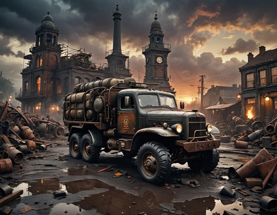 Grimdark Dieselpunk Square with Mortar Carrier, 1940s