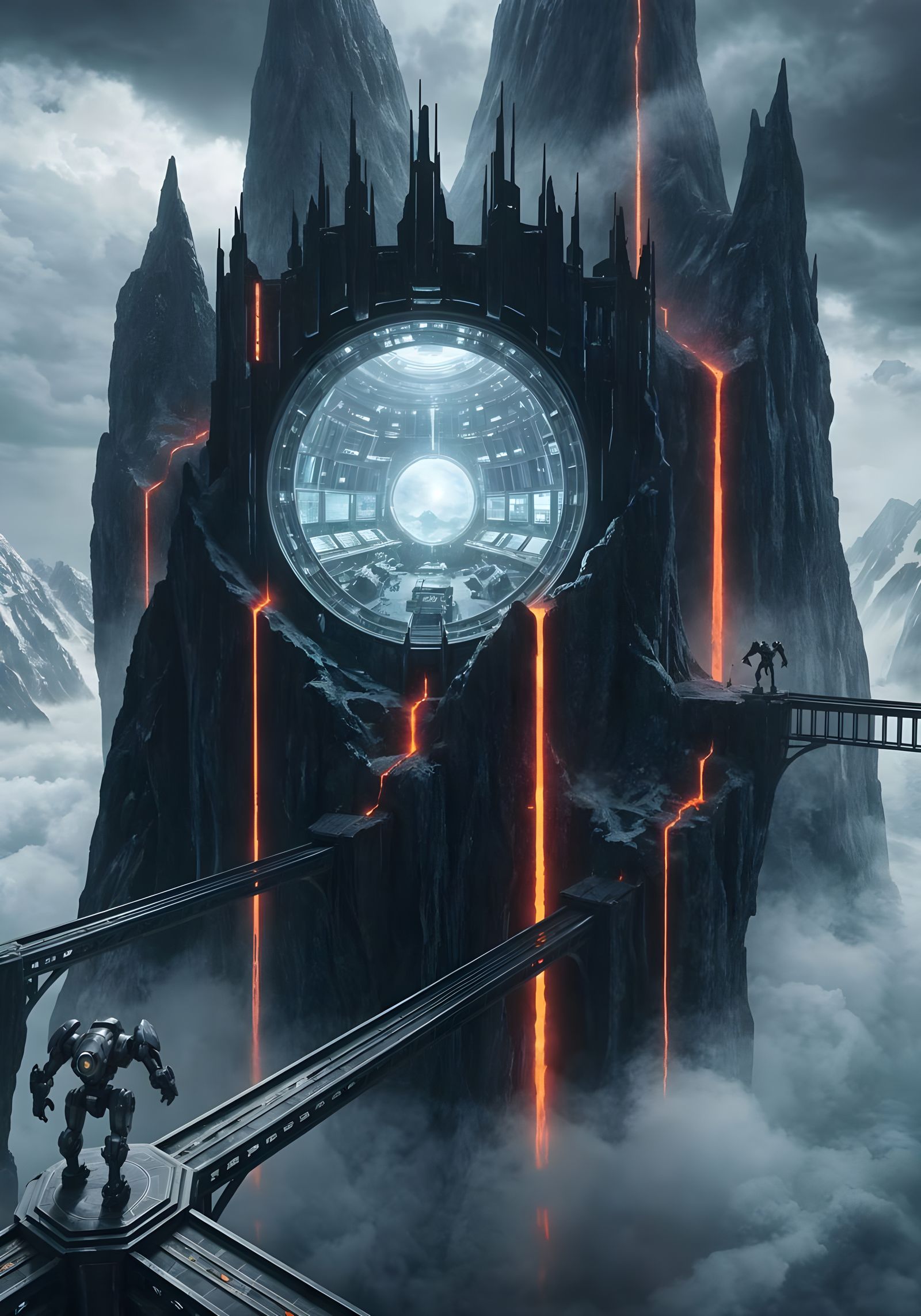Colossal Obsidian Fortress Above Clouds in Dark Fantasy Styl...